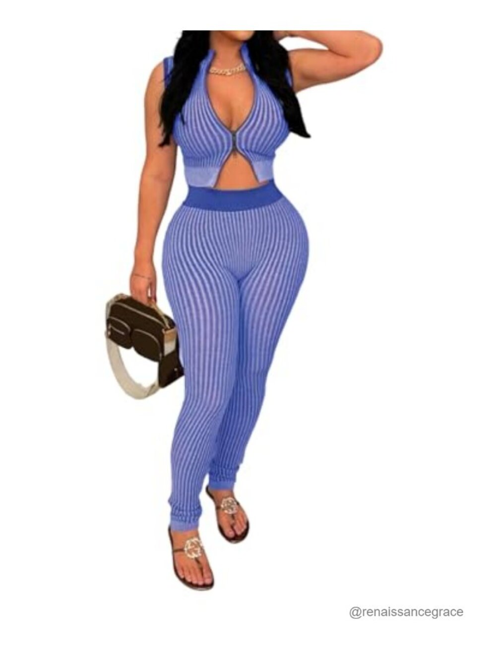 Ribbed Knit 2 Piece Set Zip Up Crop Top High Waist Leggings Bodycon